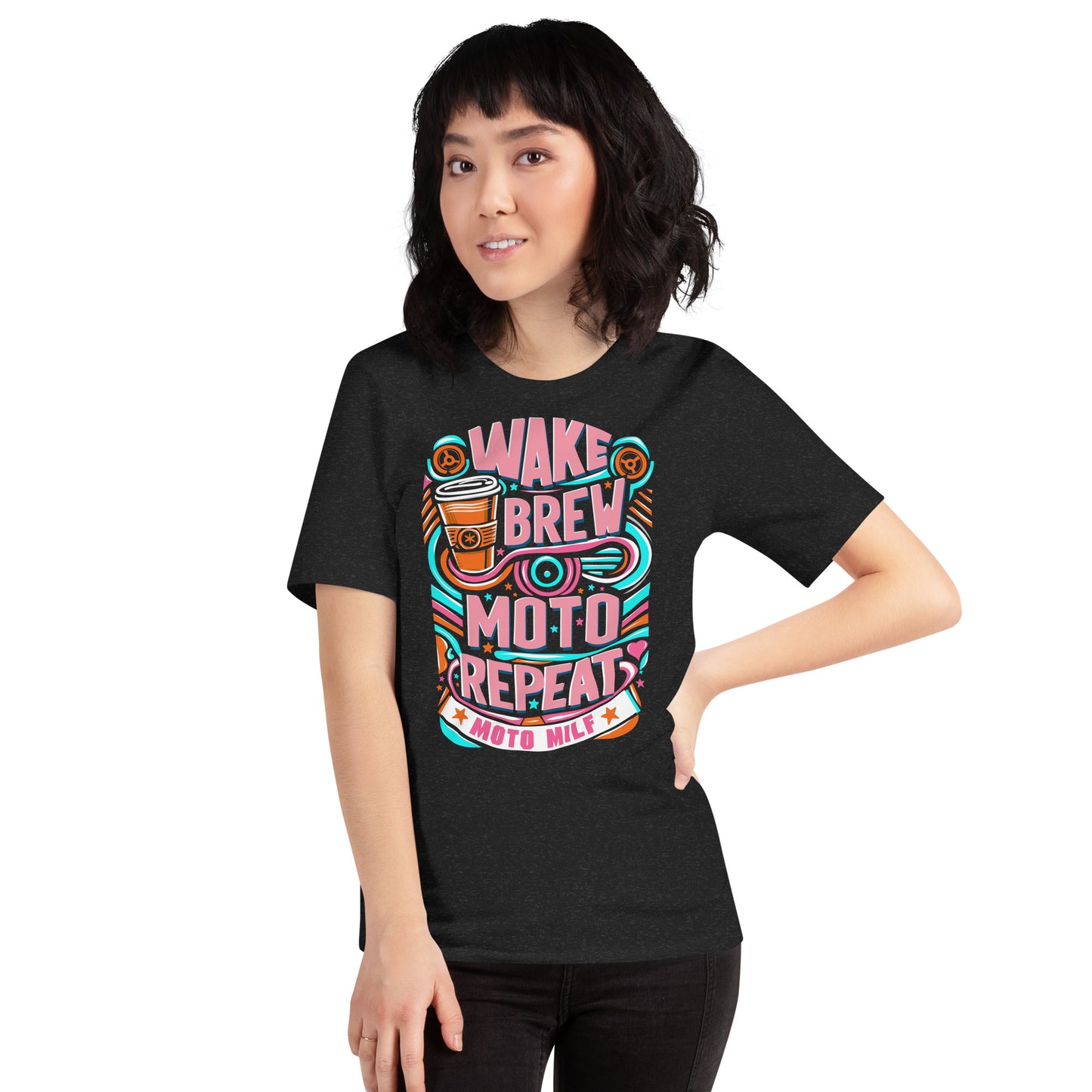 Wake, Brew, Moto, Repeat. MOTO MILF - Unisex t-shirt BLK