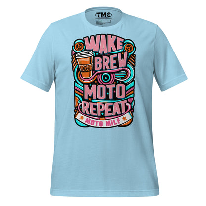 Wake, Brew, Moto, Repeat. MOTO MILF - Unisex t-shirt WHT and Colored Tees