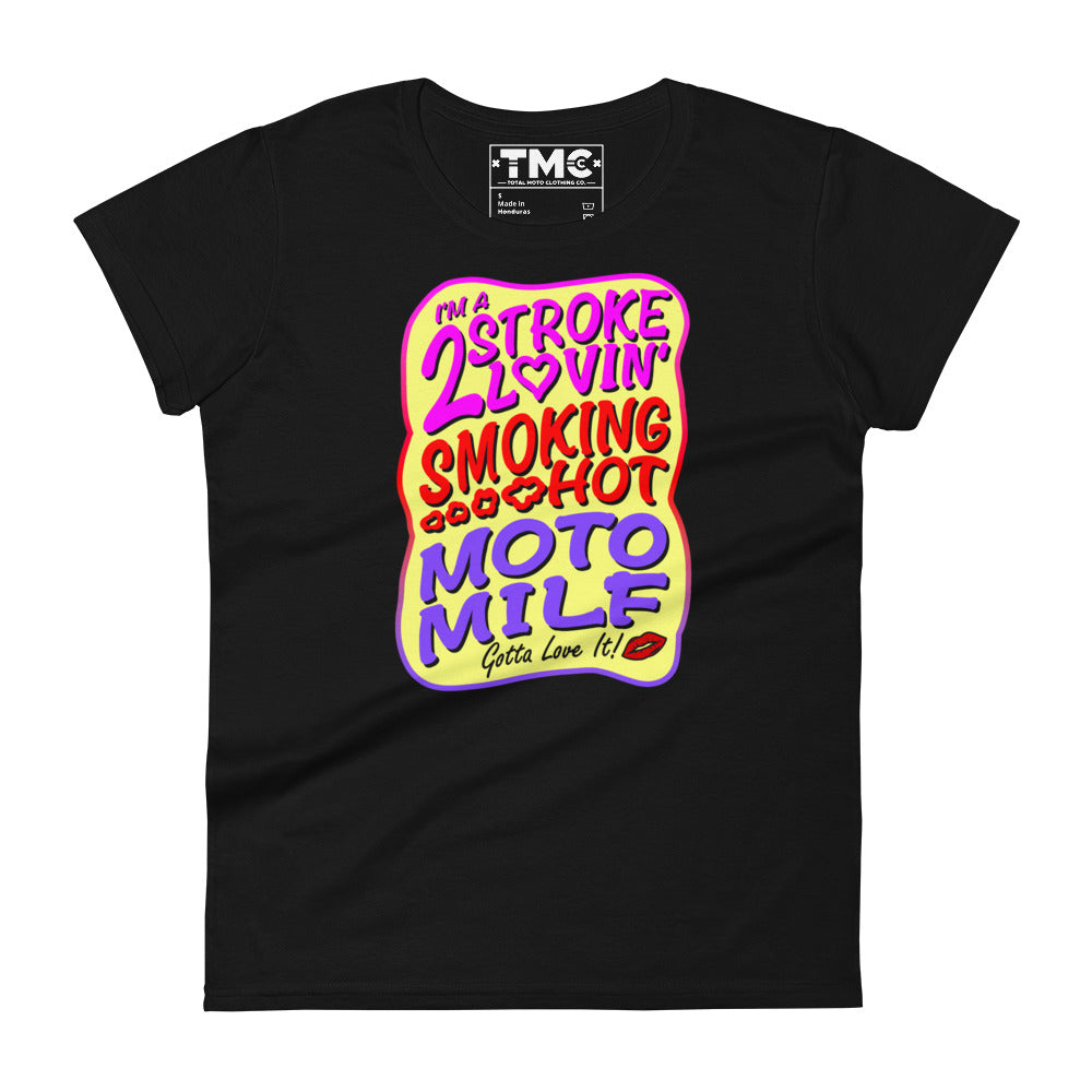 2 Stroke Loving Moto Milf - Women's short sleeve t-shirt (BLK)