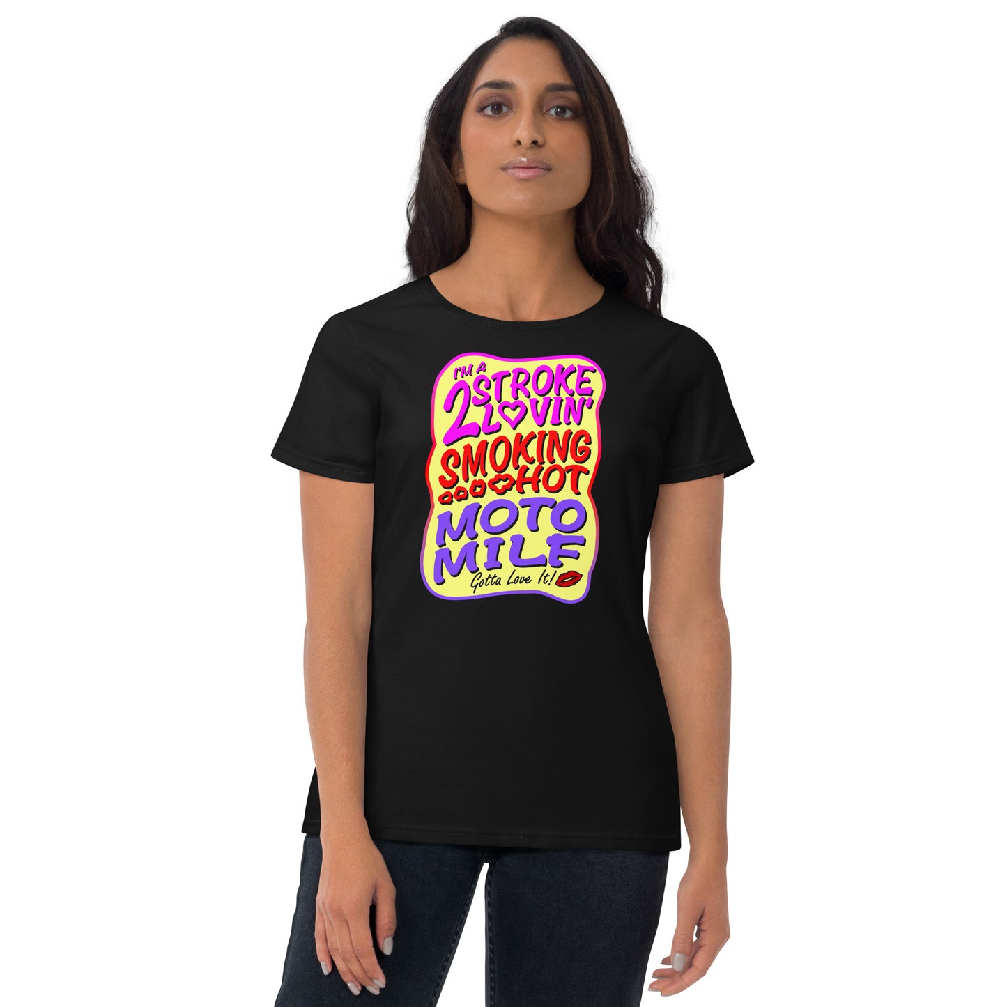 2 Stroke Loving Moto Milf - Women's short sleeve t-shirt (BLK)